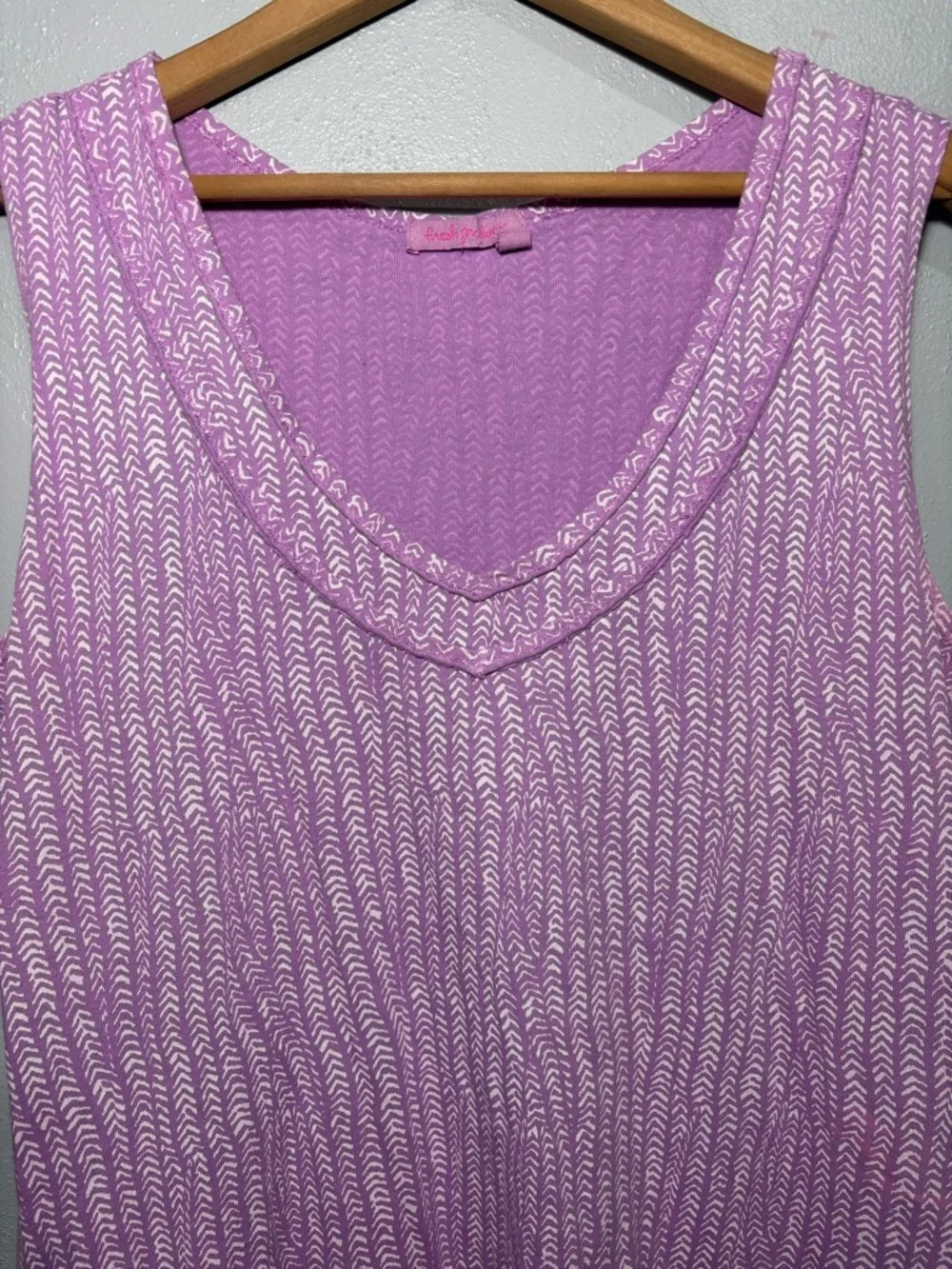 FRESH PRODUCE | Lilac Chevron Print V-Neck Sleeveless Dress size L USA Cotton - Picture 7 of 14
